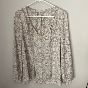 Tj Maxx Lila Rose Long Sleeve Cream Floral Blouse